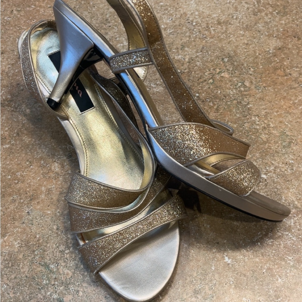 Nina Glitter Slingback Heeled Sandals - Gold